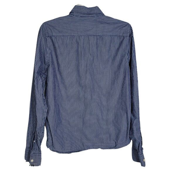 Hollister Mens Shirt Size Medium Striped Long Sleeve Button Up Pocket Blue White - Picture 2 of 7